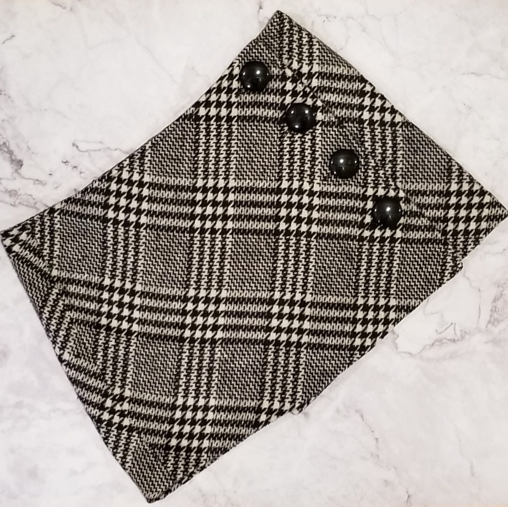 [mandee] Hounds-tooth Print Wrap Mini-Skirt